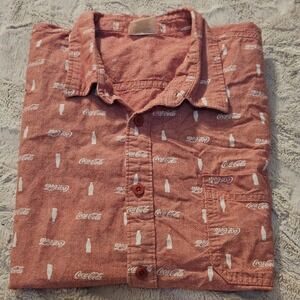 Coca-Cola Shirt Mens 2XL Red Button Up Short Sleeve Soda Bottle Print AOP Cotton